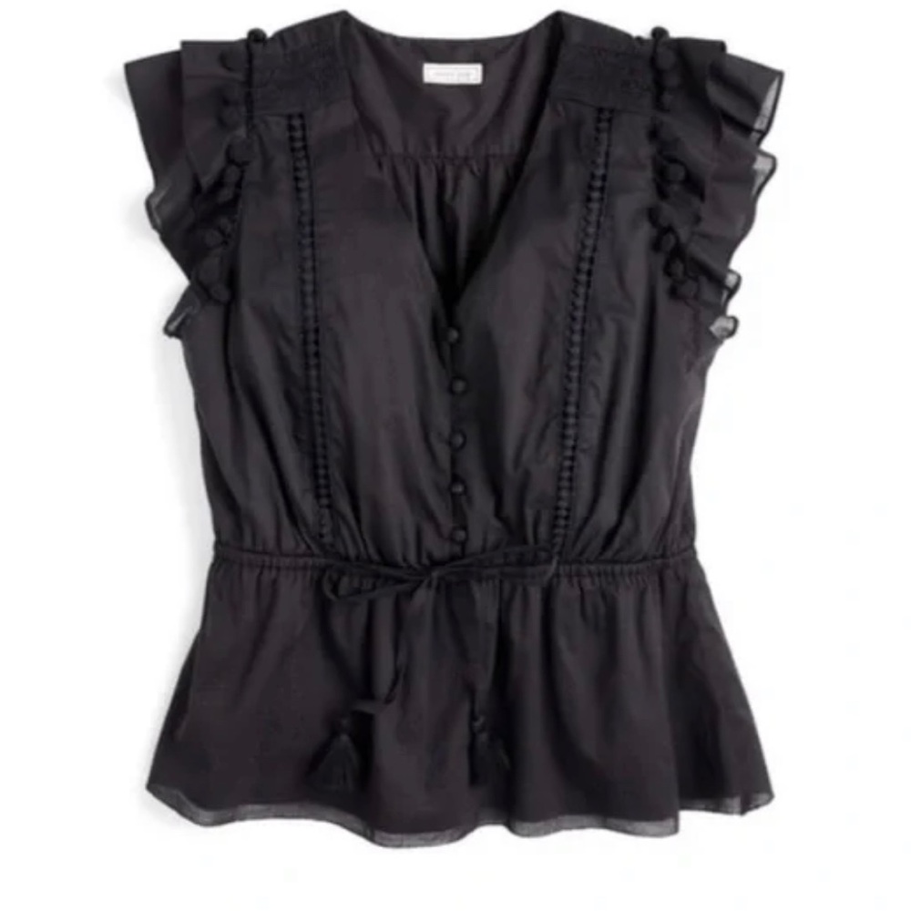 Jcrew point sur black cotton top with button detail